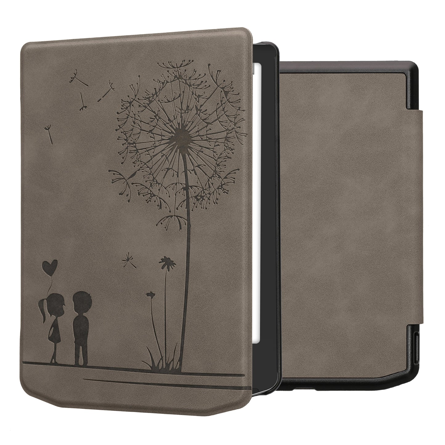 kwmobile Hülle kompatibel mit Pocketbook Verse / Verse Lite / Verse Pro / Color / Vivlio Light/Light HD Hülle - Kunstleder Cover - Pusteblume Love Grau Grau  [dsg01]