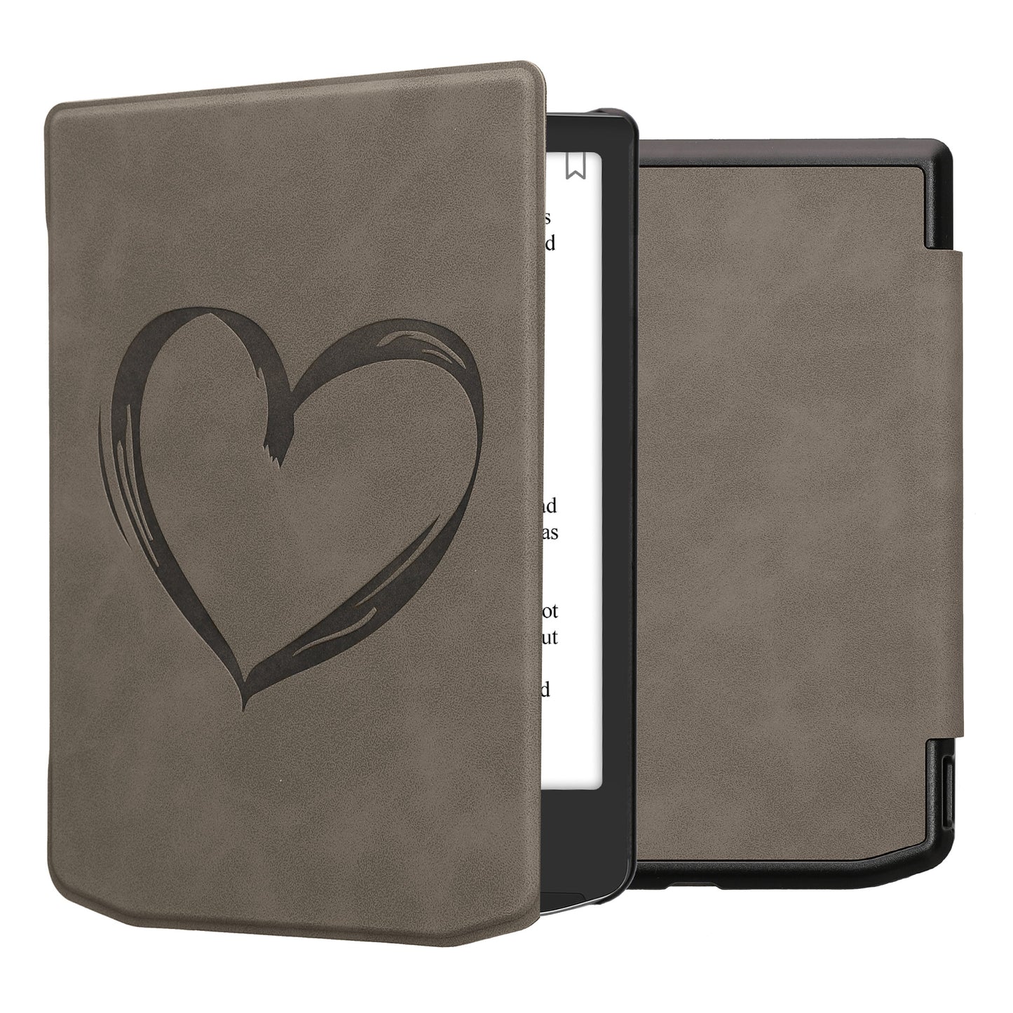 kwmobile Hülle kompatibel mit Pocketbook Verse / Verse Lite / Verse Pro / Color / Vivlio Light/Light HD Hülle - Kunstleder Cover - Herz Brush Grau Grau  [dsg03]