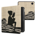 kwmobile Klapphülle kompatibel mit Kobo Kobo Libra Colour / Tolino Vision Color Hülle - eReader Case - Lesende Frau Schwarz Beige Schwarz  [dsg01]