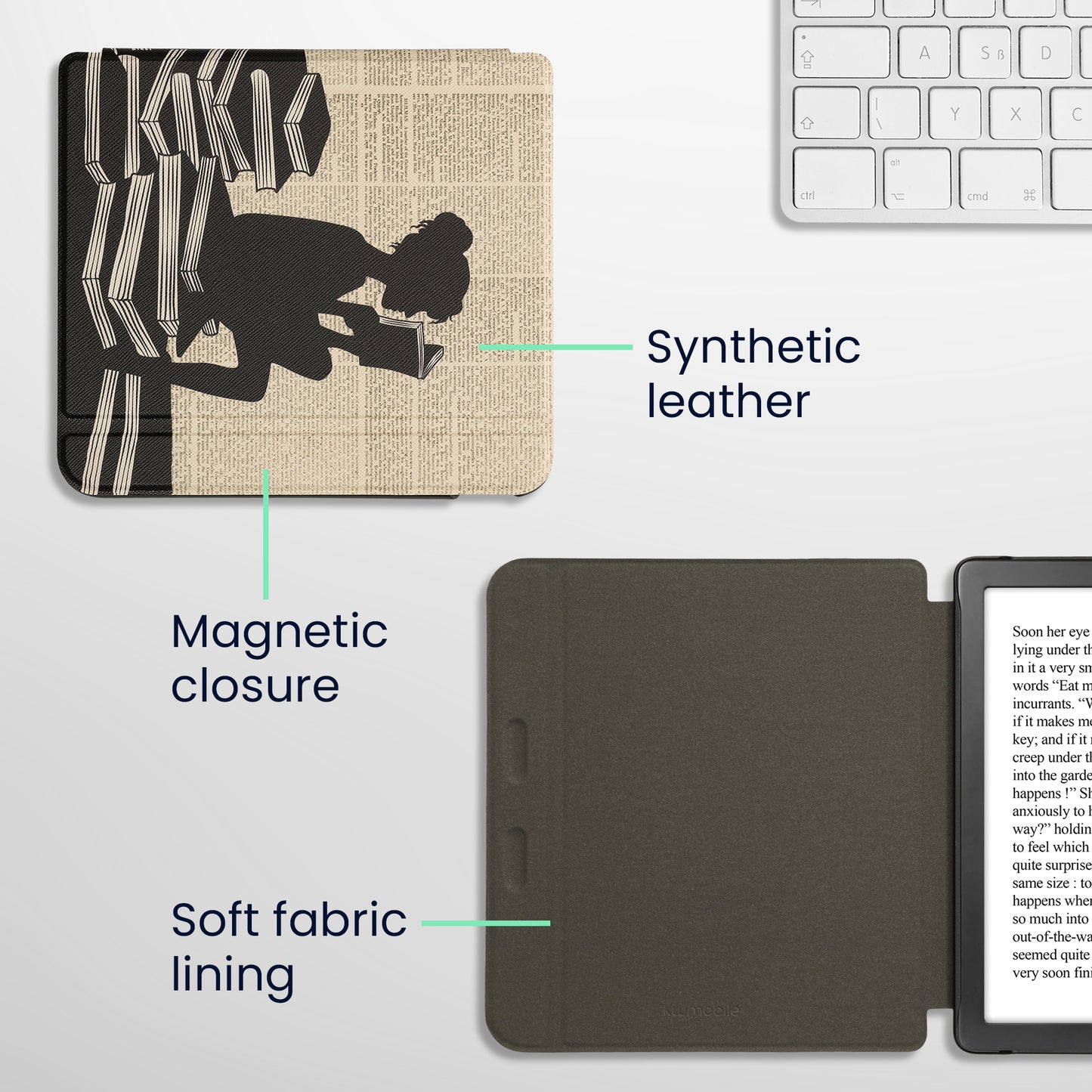 kwmobile Schutzhülle für Kobo Kobo Libra Colour / Tolino Vision Color Hülle - eReader Flip Case mit Auto Sleep Funktion