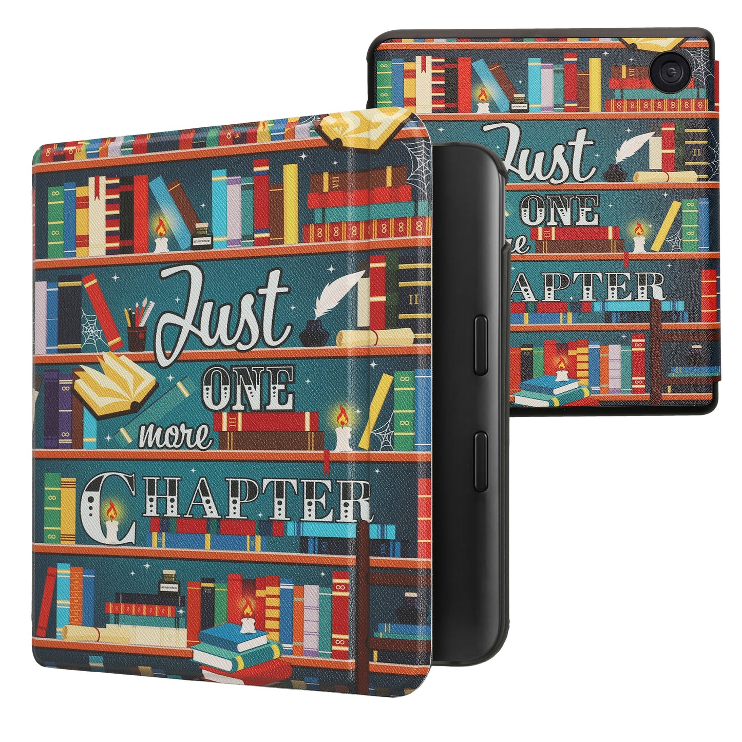 kwmobile Klapphülle kompatibel mit Kobo Kobo Libra Colour / Tolino Vision Color Hülle - eReader Case - Bibliothek Motto Mehrfarbig Mehrfarbig  [dsg04]