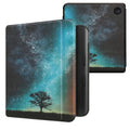 kwmobile Klapphülle kompatibel mit Kobo Kobo Libra Colour / Tolino Vision Color Hülle - eReader Case - Galaxie Baum Wiese Blau Grau Schwarz Blau  [dsg05]