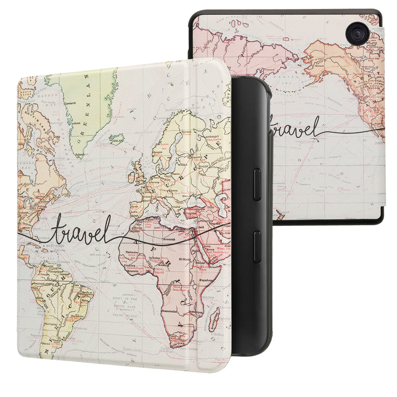 kwmobile Klapphülle kompatibel mit Kobo Kobo Libra Colour / Tolino Vision Color Hülle - eReader Case - Travel Schriftzug Schwarz Mehrfarbig Schwarz  [dsg06]