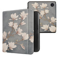 kwmobile Klapphülle kompatibel mit Kobo Kobo Libra Colour / Tolino Vision Color Hülle - eReader Case - Magnolien Taupe Weiß Blaugrau Taupe  [dsg07]