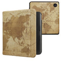 kwmobile Klapphülle kompatibel mit Kobo Kobo Libra Colour / Tolino Vision Color Hülle - eReader Case - Travel Vintage Braun Hellbraun Braun  [dsg08]