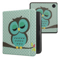 kwmobile Klapphülle kompatibel mit Kobo Kobo Libra Colour / Tolino Vision Color Hülle - eReader Case - Eule Schlaf Türkis Braun Mintgrün Türkis  [dsg10]