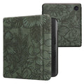 kwmobile Klapphülle kompatibel mit Kobo Kobo Libra Colour / Tolino Vision Color Hülle - eReader Case - Blumen im grünen Relief Grün Grün  [dsg15]