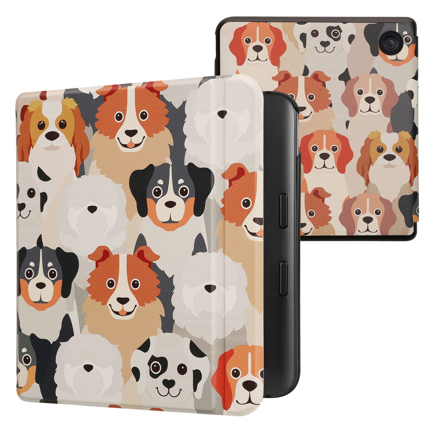 kwmobile Klapphülle kompatibel mit Kobo Kobo Libra Colour / Tolino Vision Color Hülle - eReader Case - Viele Hunde Weiß Hellbraun Grau Weiß  [dsg17]