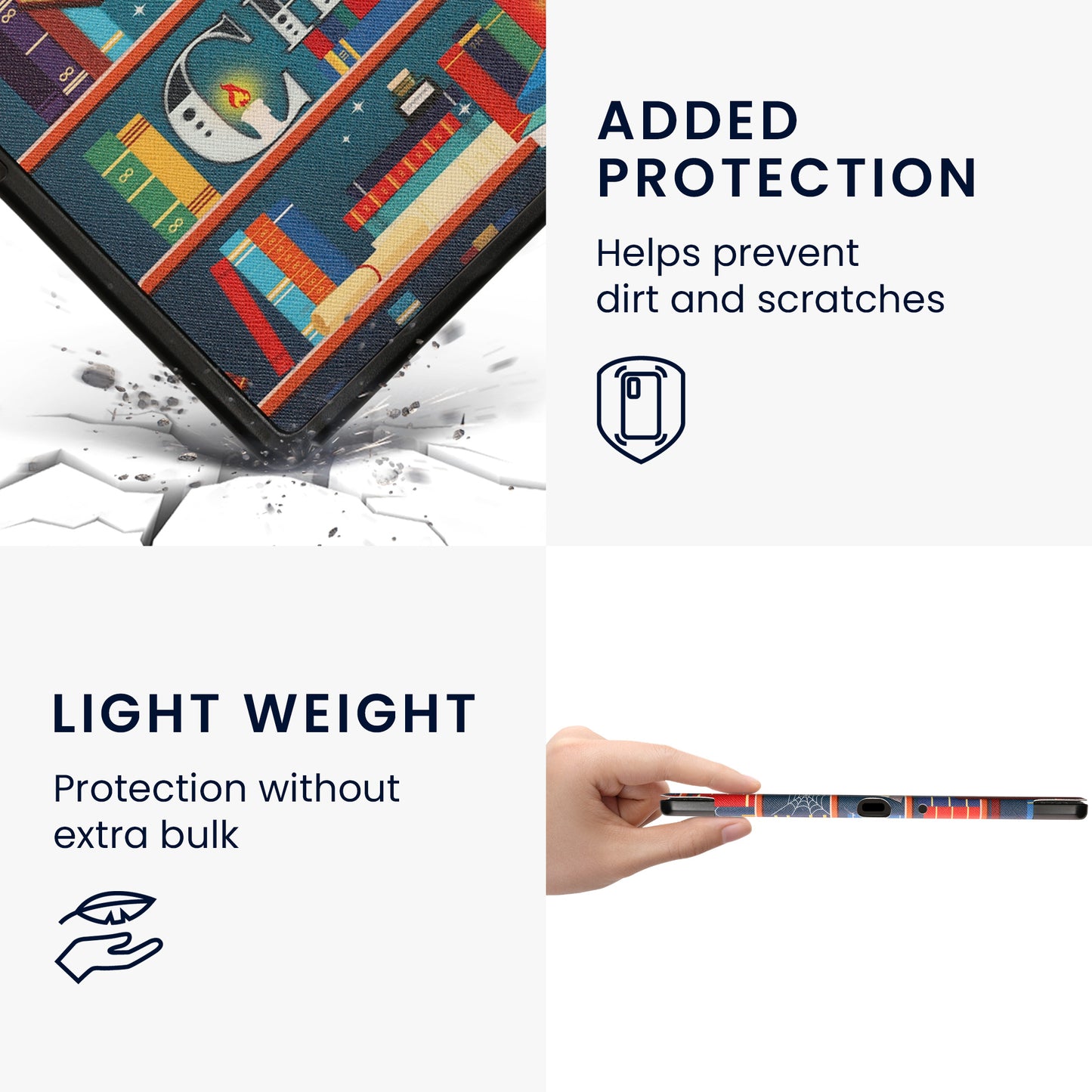 kwmobile Schutzhülle für Amazon Kindle Scribe (2022/2024) Hülle - eReader Flip Case mit Auto Sleep Funktion - Bibliothek Motto