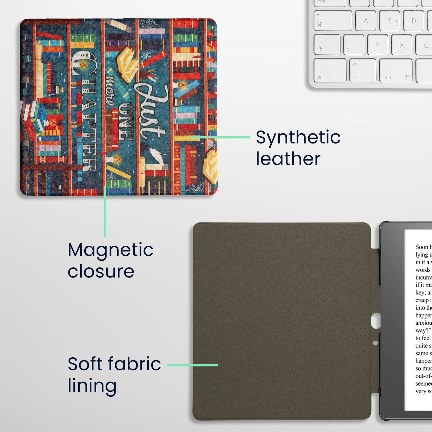 kwmobile Schutzhülle für Amazon Kindle Scribe (2022/2024) Hülle - eReader Flip Case mit Auto Sleep Funktion - Bibliothek Motto