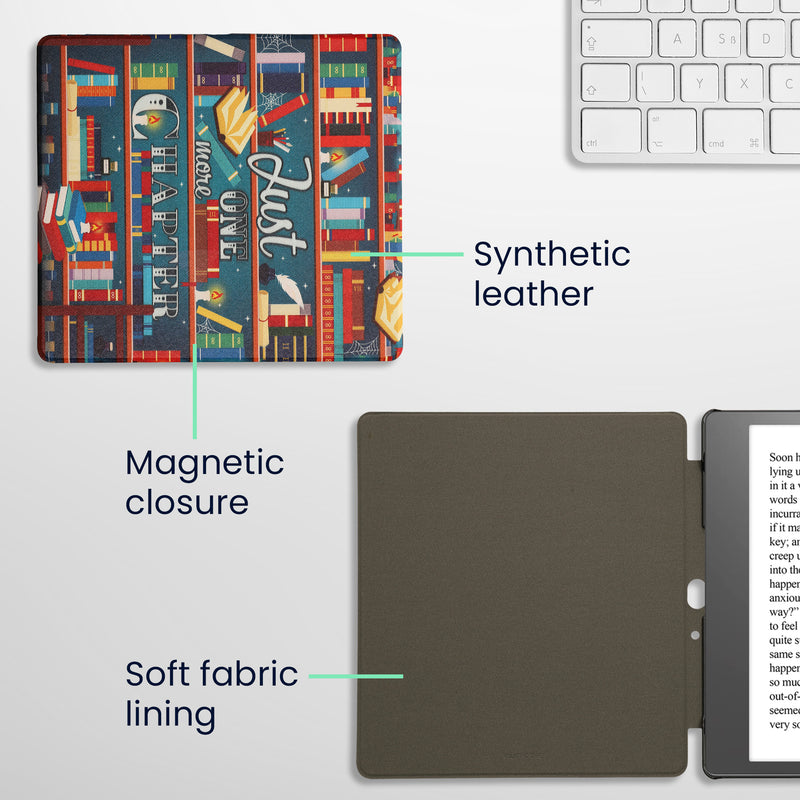 kwmobile Schutzhülle für Amazon Kindle Scribe (2022/2024) Hülle - eReader Flip Case mit Auto Sleep Funktion - Bibliothek Motto