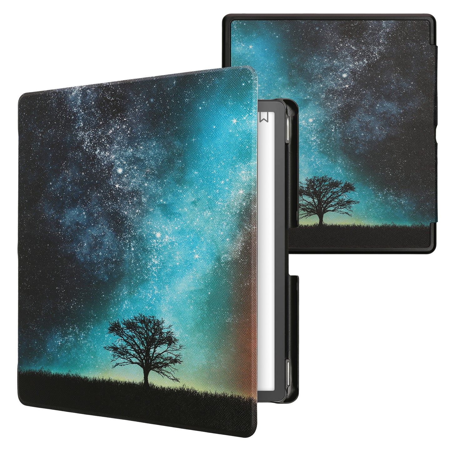 kwmobile Klapphülle kompatibel mit Amazon Kindle Scribe (2022/2024) Hülle - eReader Case - Galaxie Baum Wiese Blau Grau Schwarz Blau  [dsg02]