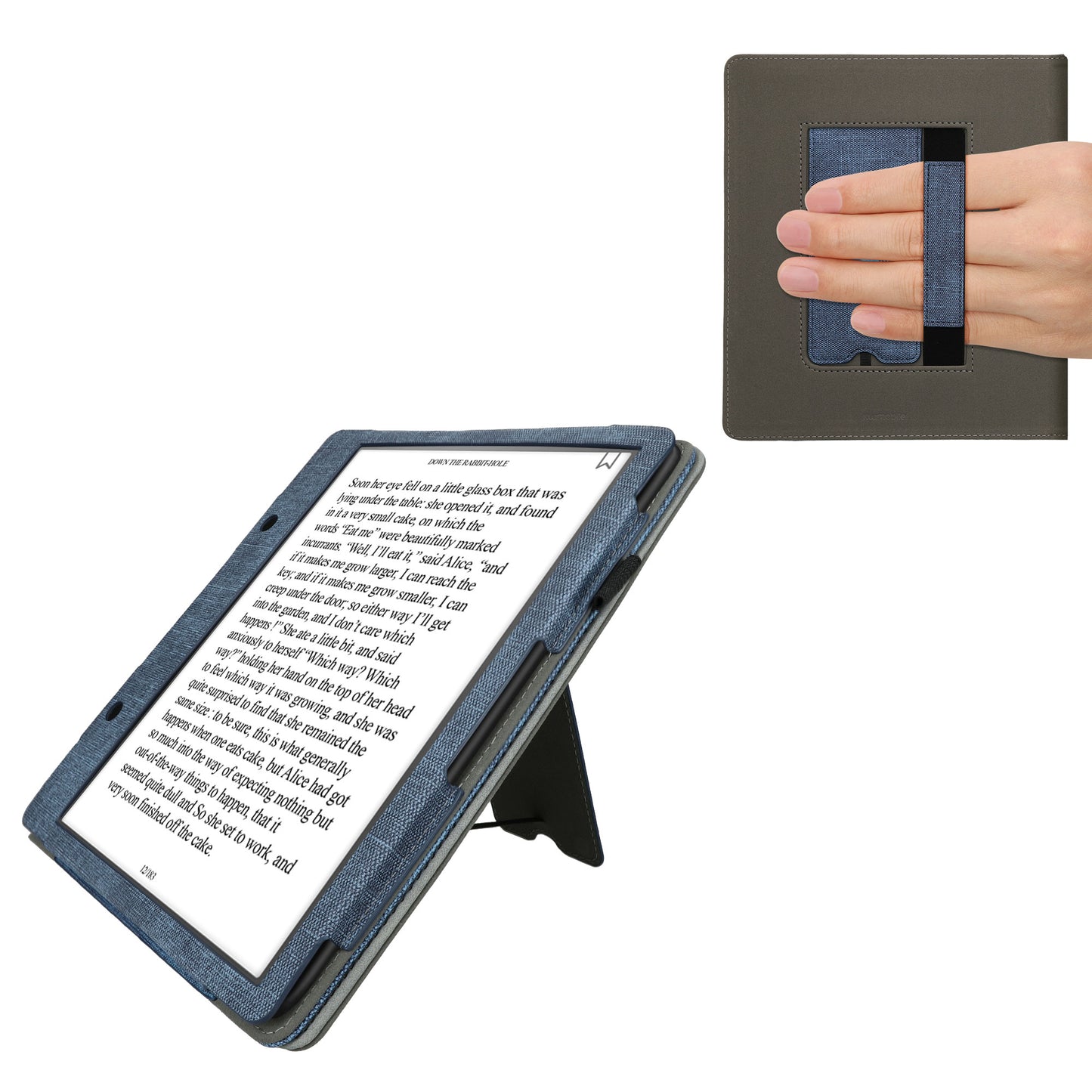 kwmobile Hülle kompatibel mit Amazon Kindle Scribe (2022/2024) Hülle - Flip Case mit Handschlaufe - Kunstleder Cover - Dunkelblau Dunkelgrau Dunkelblau  
