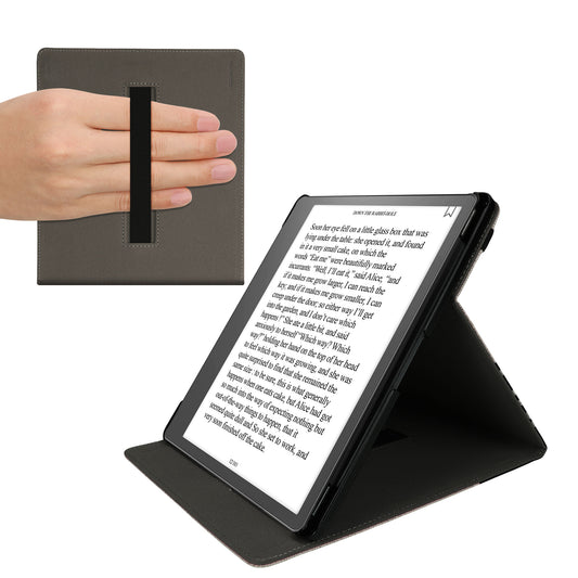 kwmobile Hülle kompatibel mit Amazon Kindle Scribe (2022/2024) Hülle - Case mit Schlaufe und Ständer - Lesende Frau Schwarz Beige Schwarz  [dsg01]