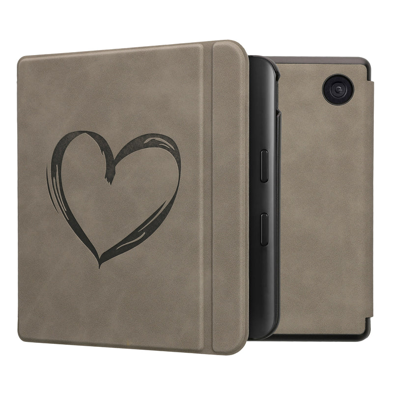 kwmobile Hülle kompatibel mit Kobo Kobo Libra Colour / Tolino Vision Color Hülle - Kunstleder Cover - Herz Brush Grau Grau  [dsg02]