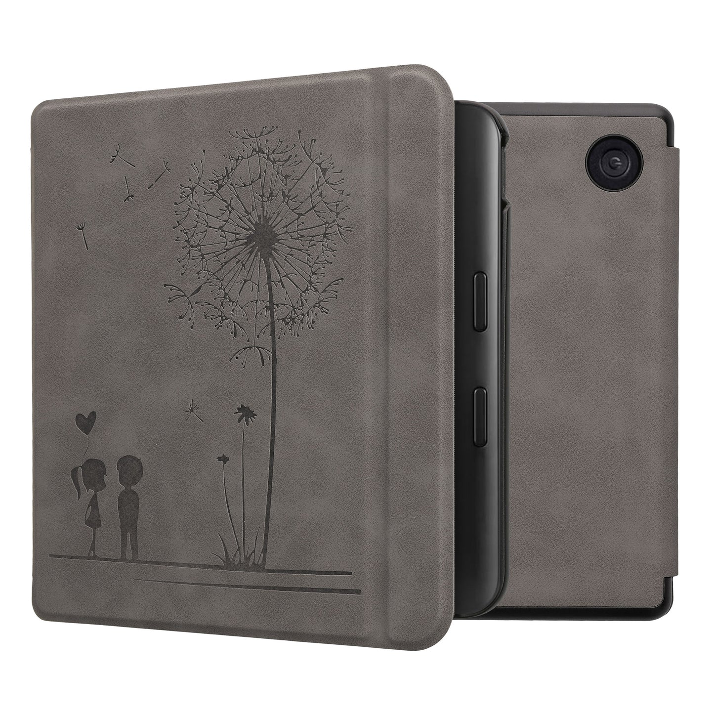 kwmobile Hülle kompatibel mit Kobo Kobo Libra Colour / Tolino Vision Color Hülle - Kunstleder Cover - Pusteblume Love Grau Grau  [dsg05]
