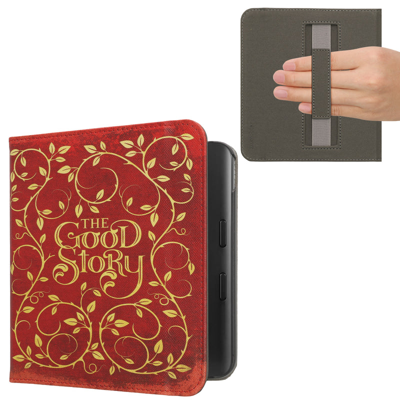 kwmobile Klapphülle kompatibel mit Kobo Kobo Libra Colour / Tolino Vision Color Hülle - Flipcase für den eReader mit Handschlaufe - Buchcover Good Story Gelb Orange Rot Gelb  [dsg06]