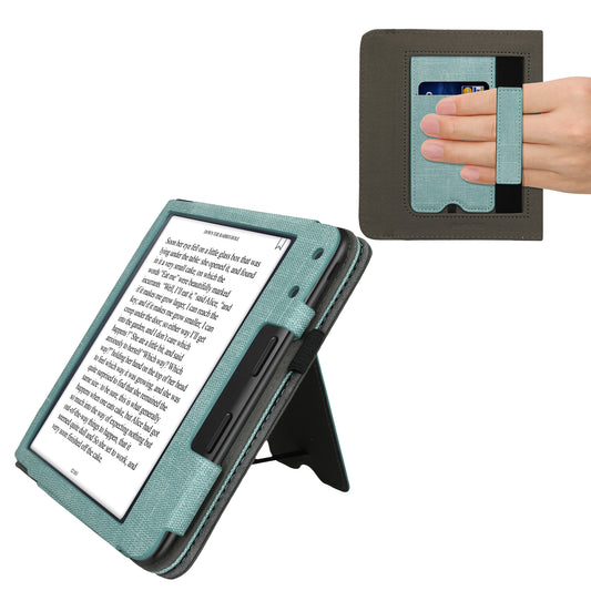 kwmobile Hülle kompatibel mit Kobo Kobo Libra Colour / Tolino Vision Color Hülle - Flip Case mit Handschlaufe - Kunstleder Cover - Mintgrün Dunkelgrau Mintgrün  [dsg01]
