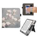 kwmobile Flip Cover kompatibel mit Kobo Kobo Libra Colour / Tolino Vision Color - Hülle mit Handschlaufe Magnolien Taupe Weiß Blaugrau Taupe  [dsg01]
