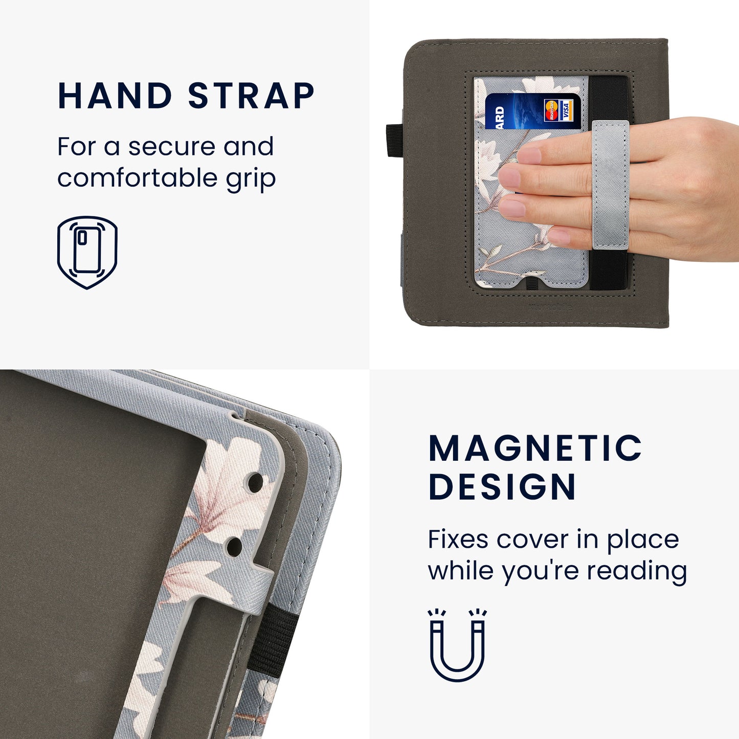 kwmobile Flip Cover kompatibel mit Kobo Kobo Libra Colour / Tolino Vision Color - Hülle mit Handschlaufe