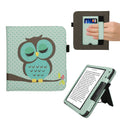 kwmobile Flip Cover kompatibel mit Kobo Kobo Libra Colour / Tolino Vision Color - Hülle mit Handschlaufe Eule Schlaf Türkis Braun Mintgrün Türkis  [dsg02]
