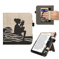 kwmobile Flip Cover kompatibel mit Kobo Kobo Libra Colour / Tolino Vision Color - Hülle mit Handschlaufe Lesende Frau Schwarz Beige Schwarz  [dsg05]