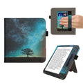 kwmobile Flip Cover kompatibel mit Kobo Kobo Libra Colour / Tolino Vision Color - Hülle mit Handschlaufe Galaxie Baum Wiese Blau Grau Schwarz Blau  [dsg06]