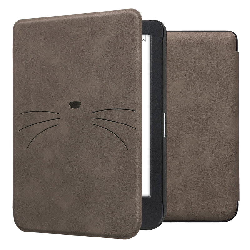 kwmobile Hülle kompatibel mit Kobo Clara BW / Clara Colour / Tolino Shine (5) / Shine Color Hülle - Kunstleder Cover - Katze Miau Grau Grau  [dsg04]