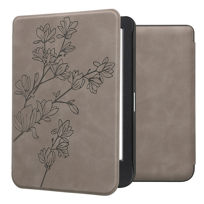 kwmobile Hülle kompatibel mit Kobo Clara BW / Clara Colour / Tolino Shine (5) / Shine Color Hülle - Kunstleder Cover - Magnolien Grau Grau  [dsg07]