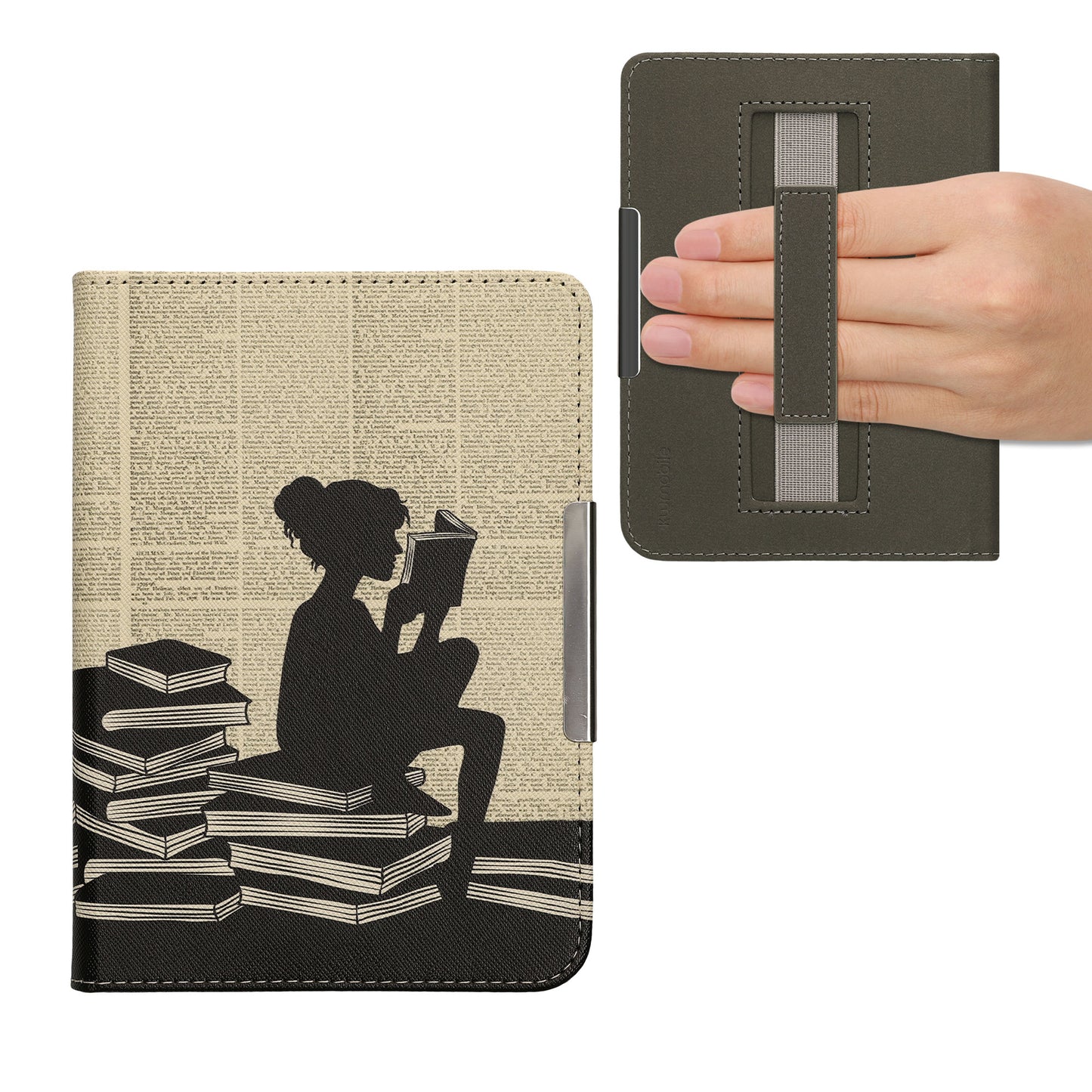 kwmobile Schutzhülle für Kobo Clara BW / Clara Colour / Tolino Shine (5) / Shine Color Hülle - eReader Flip Case mit Handschlaufe und Auto Sleep Funktion