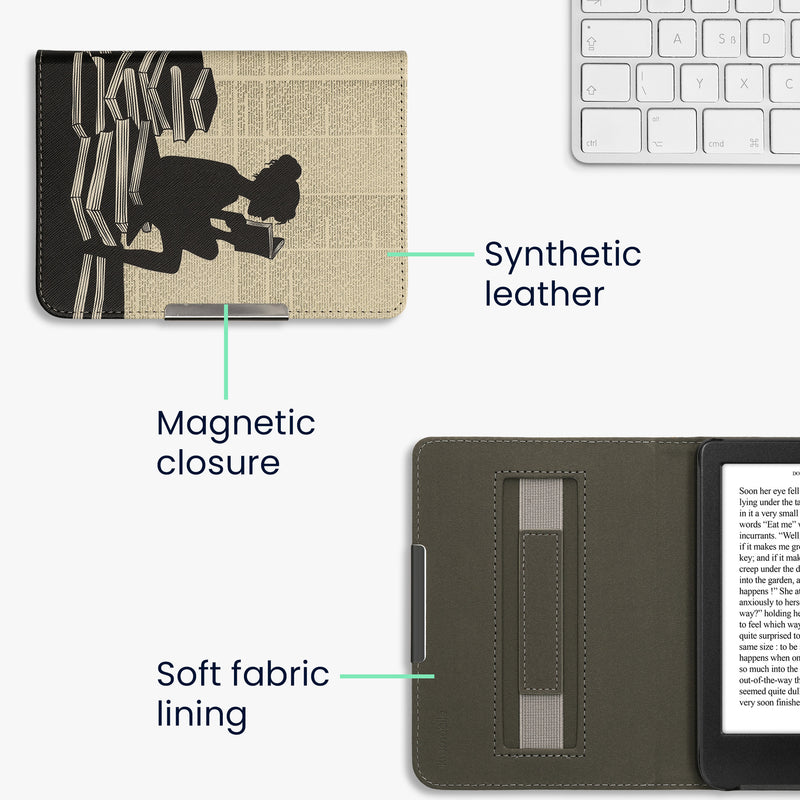 kwmobile Schutzhülle für Kobo Clara BW / Clara Colour / Tolino Shine (5) / Shine Color Hülle - eReader Flip Case mit Handschlaufe und Auto Sleep Funktion