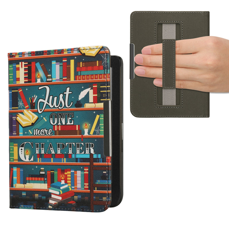 kwmobile Klapphülle kompatibel mit Kobo Clara BW / Clara Colour / Tolino Shine (5) / Shine Color Hülle - Flipcase für den eReader mit Handschlaufe - Bibliothek Motto Mehrfarbig Mehrfarbig  [dsg02]