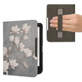 kwmobile Klapphülle kompatibel mit Kobo Clara BW / Clara Colour / Tolino Shine (5) / Shine Color Hülle - Flipcase für den eReader mit Handschlaufe - Magnolien Taupe Weiß Blaugrau Taupe  [dsg07]