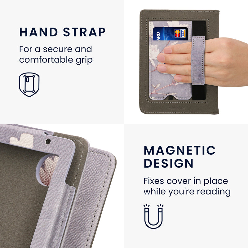 kwmobile Flip Cover kompatibel mit Kobo Clara BW / Clara Colour / Tolino Shine (5) / Shine Color - Hülle mit Handschlaufe