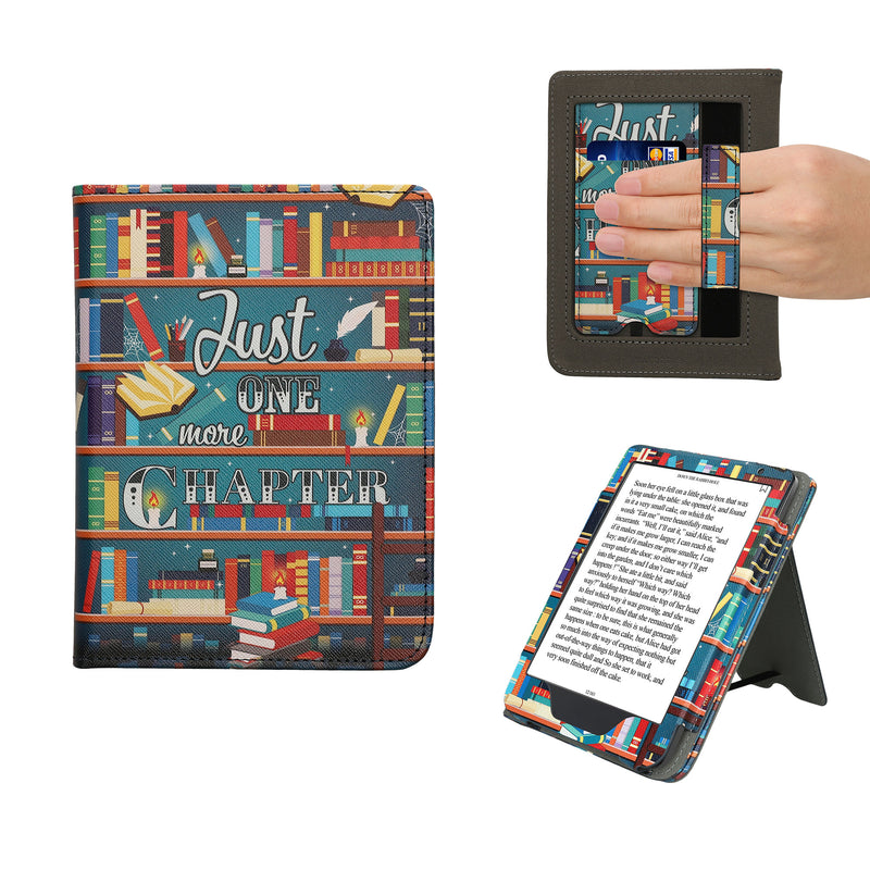 kwmobile Flip Cover kompatibel mit Kobo Clara BW / Clara Colour / Tolino Shine (5) / Shine Color - Hülle mit Handschlaufe Bibliothek Motto Mehrfarbig Mehrfarbig  [dsg03]