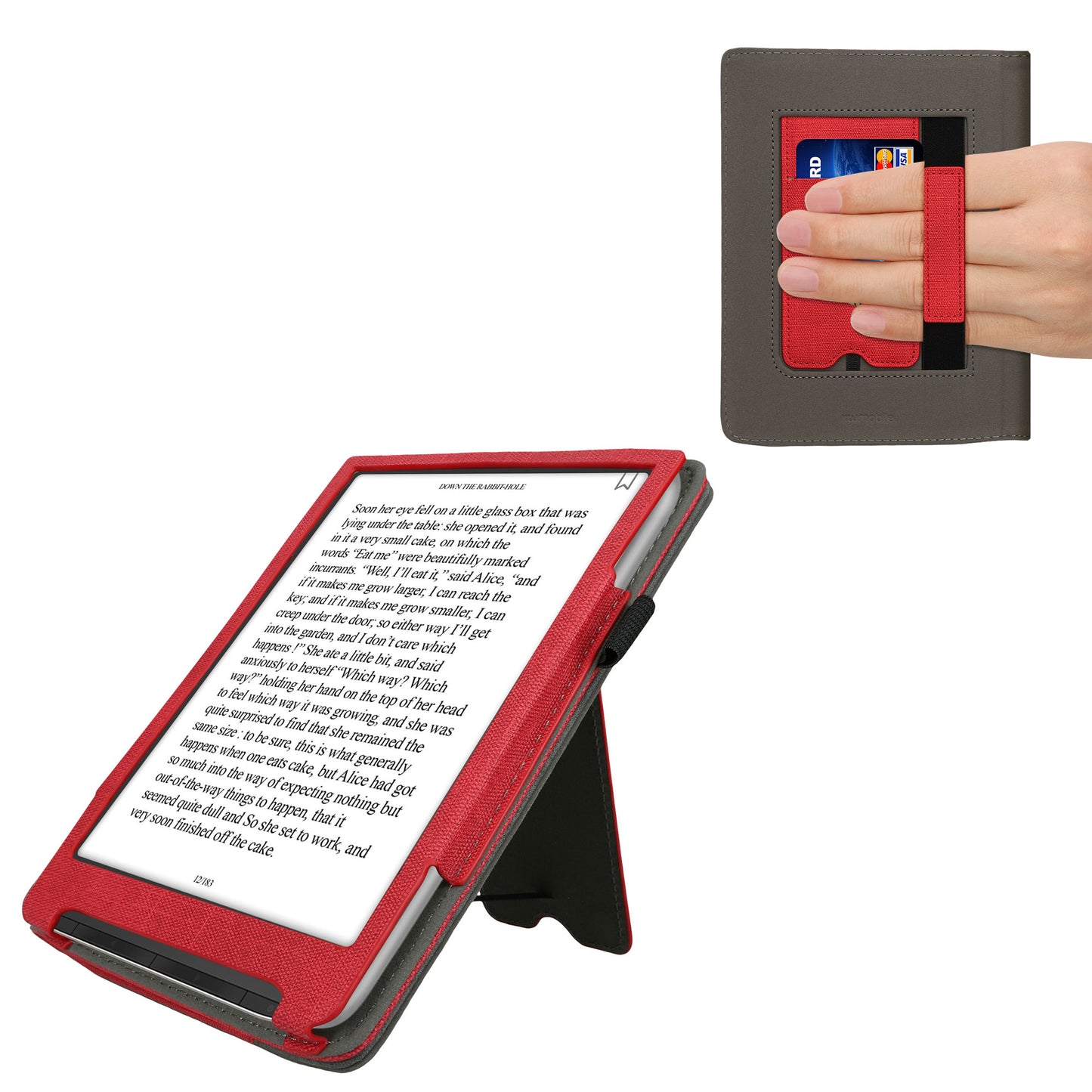 kwmobile Hülle kompatibel mit Pocketbook InkPad 4 / Color 3 / Color 2 / Vivlio InkPad 4 / InkPad Color 3 Hülle - Flip Case mit Handschlaufe - Kunstleder Cover - Rot Dunkelgrau Rot  