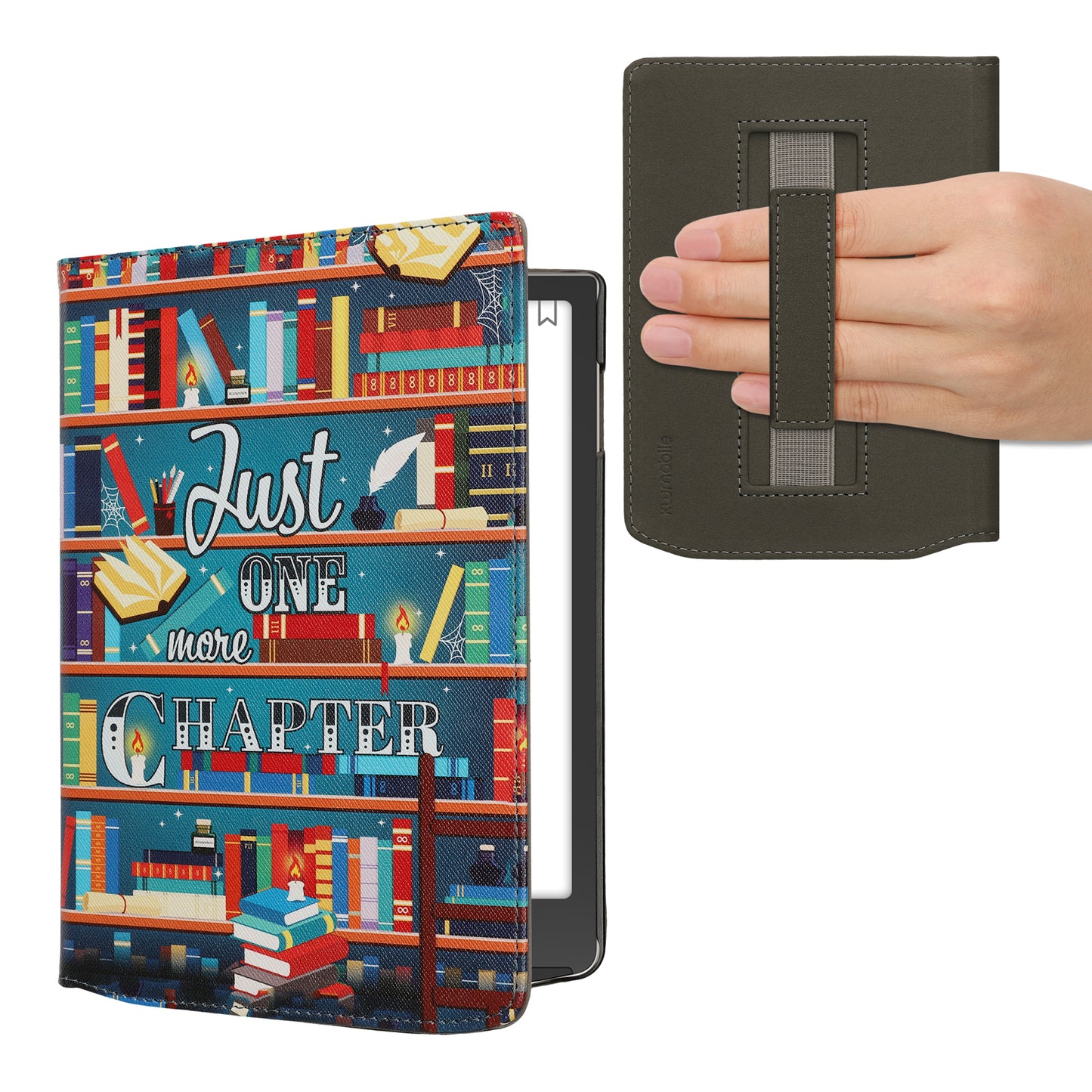 kwmobile Klapphülle kompatibel mit Pocketbook InkPad 4 / Color 3 / Color 2 / Vivlio InkPad 4 / InkPad Color 3 Hülle - Flipcase für den eReader mit Handschlaufe - Bibliothek Motto Mehrfarbig Mehrfarbig  [dsg01]