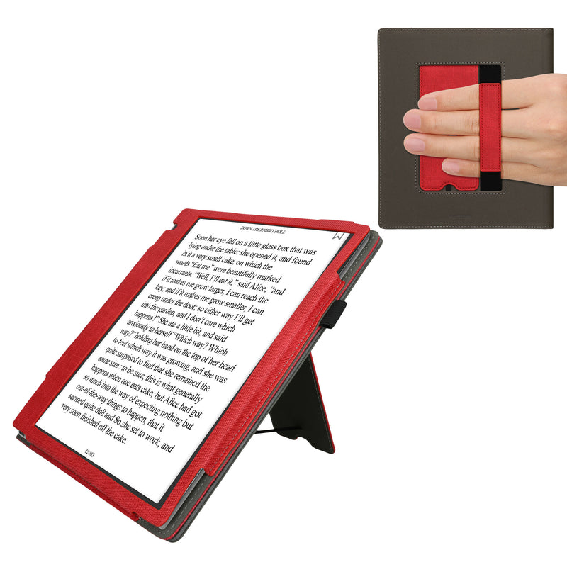 kwmobile Hülle kompatibel mit Pocketbook InkPad Eo / Bigme InkNote Color+ Hülle - Flip Case mit Handschlaufe - Kunstleder Cover - Rot Dunkelgrau Rot  