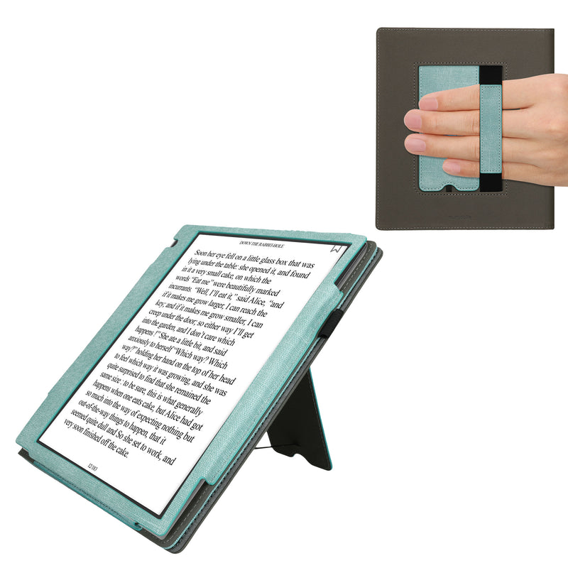 kwmobile Hülle kompatibel mit Pocketbook InkPad Eo / Bigme InkNote Color+ Hülle - Flip Case mit Handschlaufe - Kunstleder Cover - Mintgrün Dunkelgrau Mintgrün  