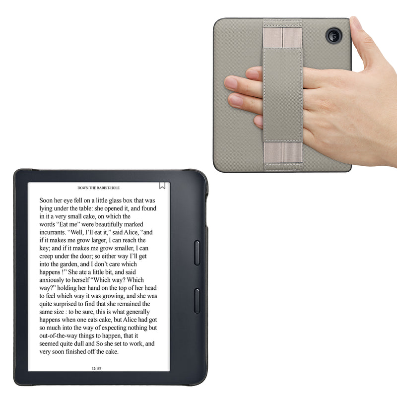 kwmobile Kunstleder Schutzhülle kompatibel mit Kobo Libra 2 Hülle - Kunstlederhülle mit elastischem Handgurt - Grau Grau  