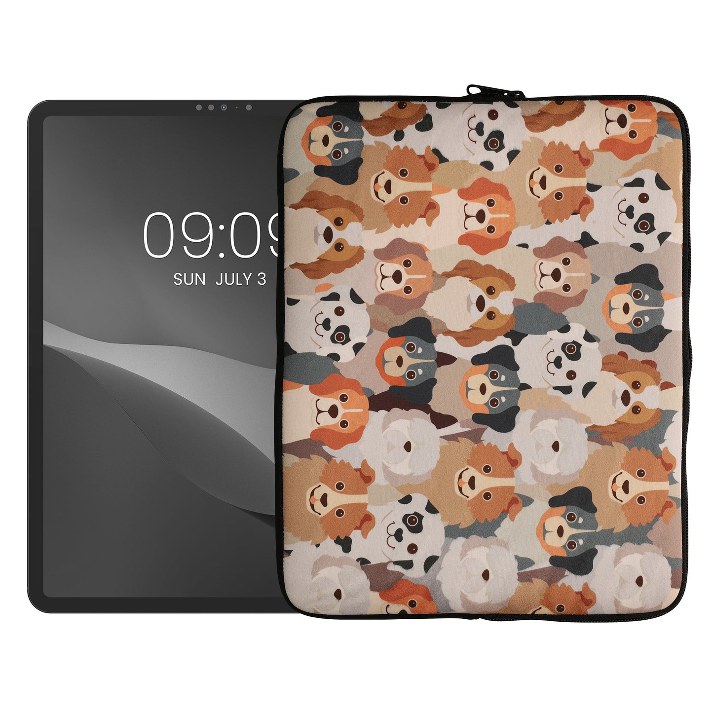 kwmobile Tablet Hülle kompatibel mit 13" Tablet - Universal Neopren Tasche Cover Case - Schutzhülle Sleeve in Weiß Hellbraun Grau Viele Hunde Weiß  [dsg02]