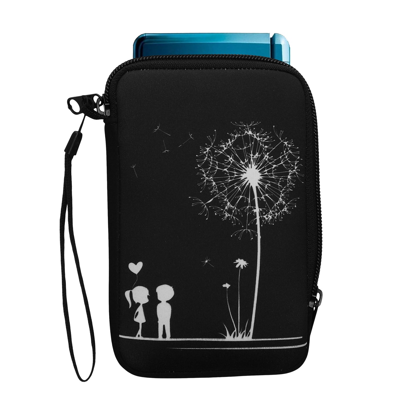 kwmobile Tasche kompatibel mit Nintendo 3DS XL - Neopren Hülle - Pusteblume Love Weiß Schwarz Weiß  [dsg02]