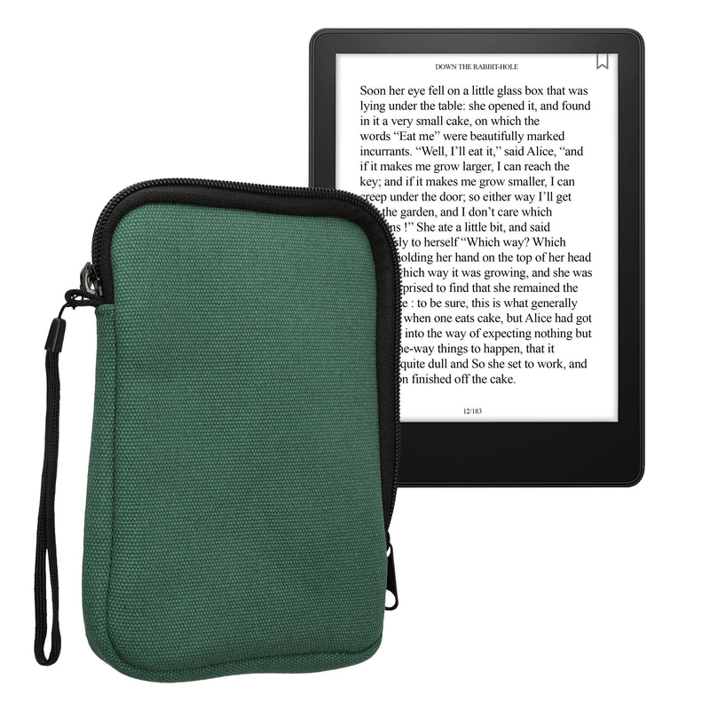 kwmobile Schutzhülle aus Canvas kompatibel mit 6" eReader Hülle - Canvashülle für e-Reader mit Reißverschluss - Dunkelgrün Dunkelgrün  