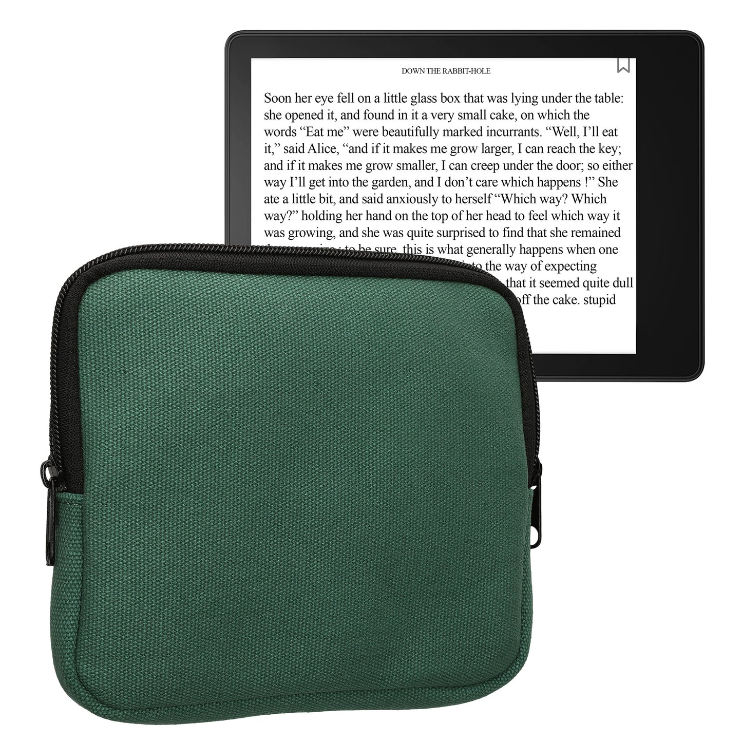 kwmobile Schutzhülle aus Canvas kompatibel mit 6,8-7" eReader Hülle - Canvashülle für e-Reader mit Reißverschluss - Dunkelgrün Dunkelgrün  
