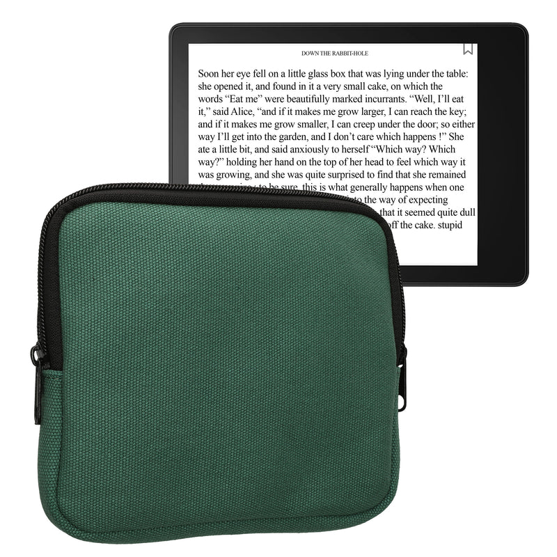 kwmobile Schutzhülle aus Canvas kompatibel mit 6,8-7" eReader Hülle - Canvashülle für e-Reader mit Reißverschluss - Dunkelgrün Dunkelgrün  