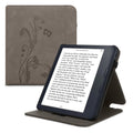 kwmobile Hülle kompatibel mit Kobo Kobo Libra Colour / Tolino Vision Color - Schlaufe Ständer - e-Reader Schutzhülle - Ranken Schmetterling Grau Grau  [dsg01]