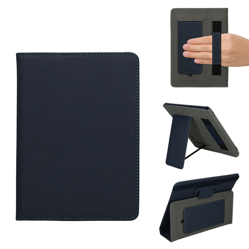 kwmobile Flip Hülle kompatibel mit 6-7" eReader e-Reader - Case mit Handschlaufe und Ständer - Cover 13x18.7cm cm Dunkelblau Dunkelblau  