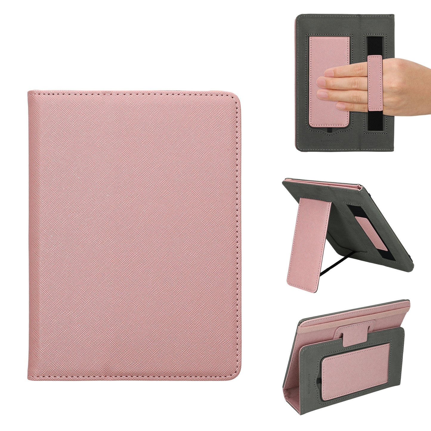 kwmobile Flip Hülle kompatibel mit 6-7" eReader e-Reader - Case mit Handschlaufe und Ständer - Cover 13x18.7cm cm Rosa Rosa  