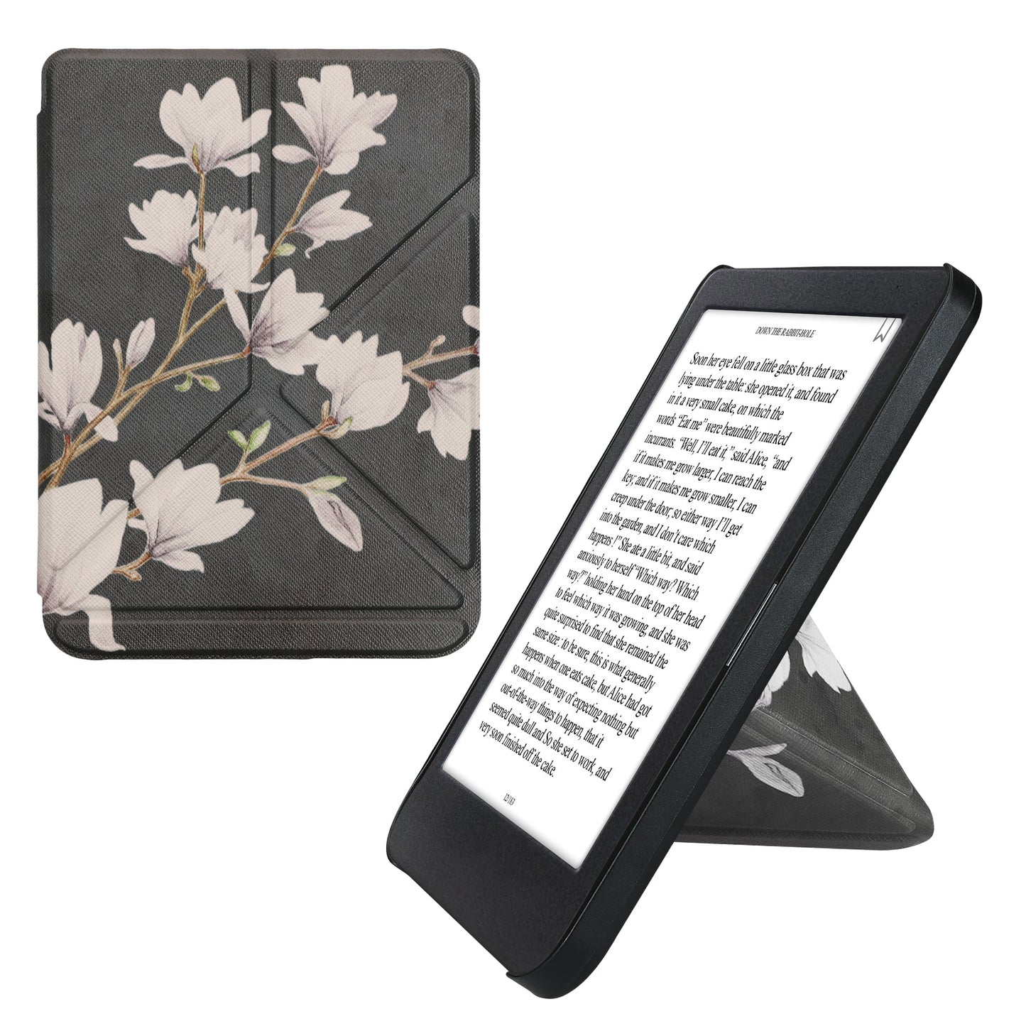 kwmobile Schutzhülle kompatibel mit Kobo Clara BW / Clara Colour / Tolino Shine (5) / Shine Color - Hülle Kunstleder - eReader Cover Case - Magnolien Taupe Weiß Dunkelgrau Taupe  [dsg03]