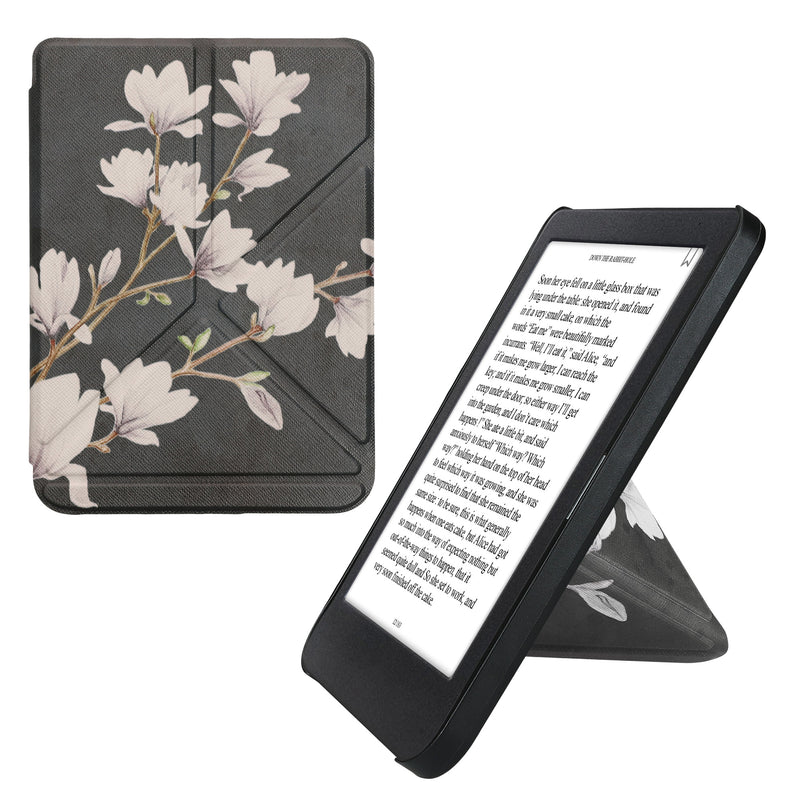 kwmobile Schutzhülle kompatibel mit Kobo Clara BW / Clara Colour / Tolino Shine (5) / Shine Color - Hülle Kunstleder - eReader Cover Case - Magnolien Taupe Weiß Dunkelgrau Taupe  [dsg03]